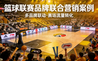 篮球联赛品牌联合营销案例封面，球场上的品牌广告与观众